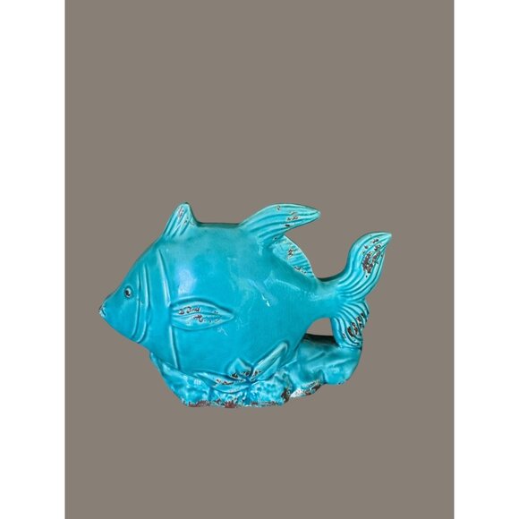 Vintage Benzara Turquoise Ceramic Fish Figurine Beach House Decor - Picture 6 of 8